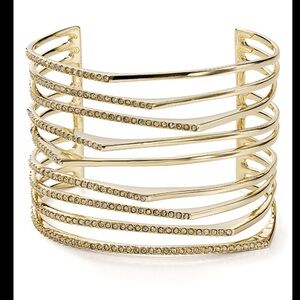 Alexis Bittar Gold Modern Cuff Bracelet with Crystal Embellishments
